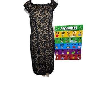 Connected Apparel Black Lace Sheath Dress with Nude Lining